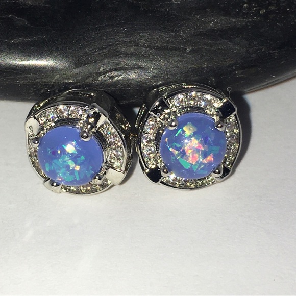 Elegant Fire Opal Micro Paved Halo Stud Earrings - Picture 6 of 11